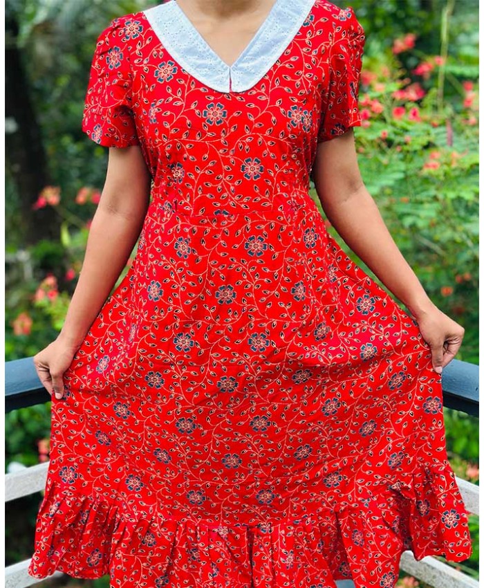 FLORAL FEEDING COLLAR NECK FROCK