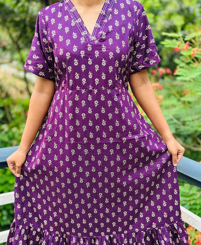 collar neck purple frock